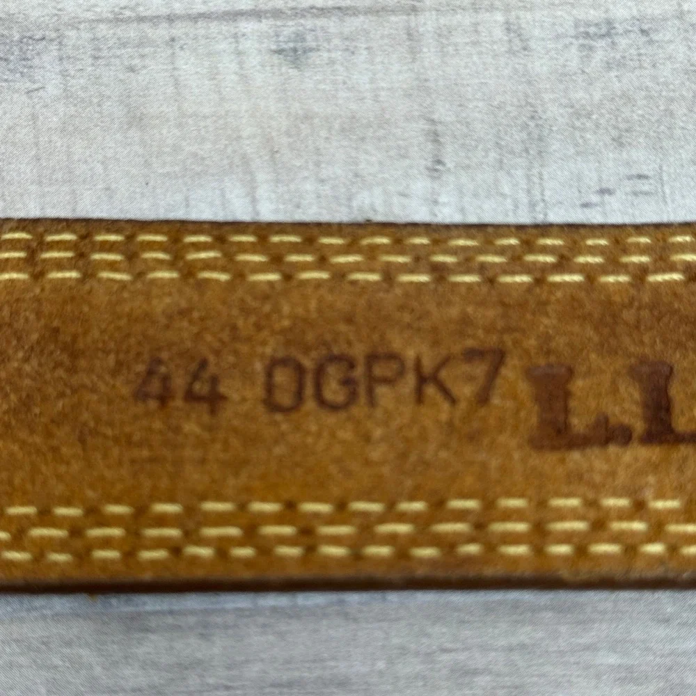Vtg LL Bean Mens Triple Stitch Boot Logo Belt 44 Brown Leather Gorpcore Outdoor